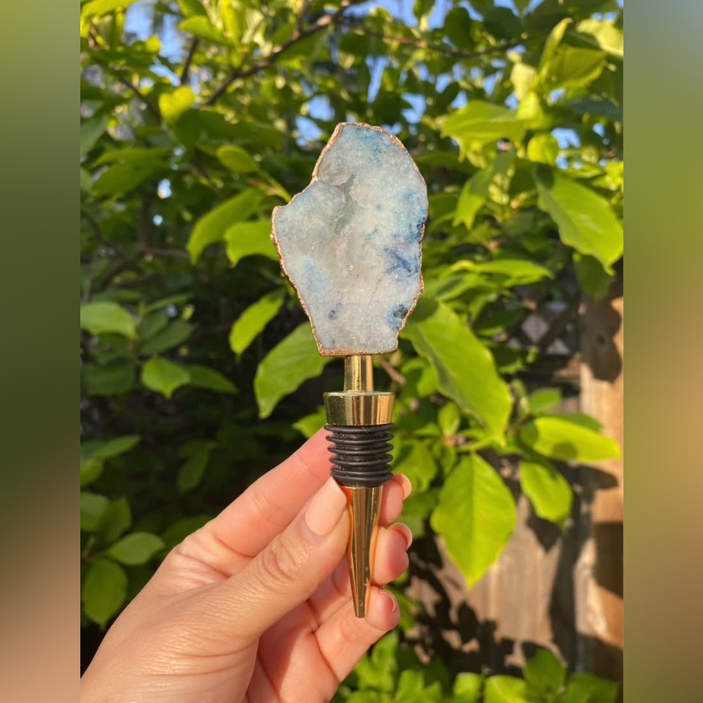 Blue Agate Wine Stopper with Gold Accents